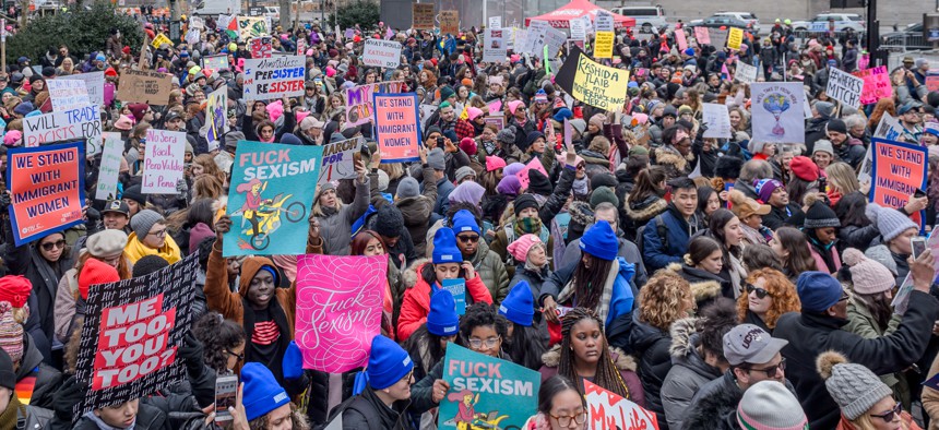 People gather in Foley Square for the Women's March in 2019.