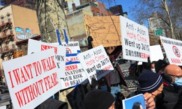 A rally protesting violence against Asian-Americans at Sara D. Roosevelt Park in New York City on Feb. 14, 2022. 