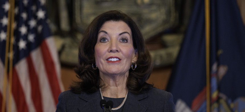 Gov. Kathy Hochul  removed a controversial housing proposal from her spending plan.