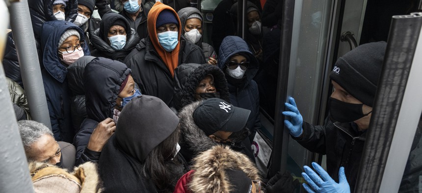 Crowds in NYC scrambling for a free COVID-19 test during the Omicron surge.