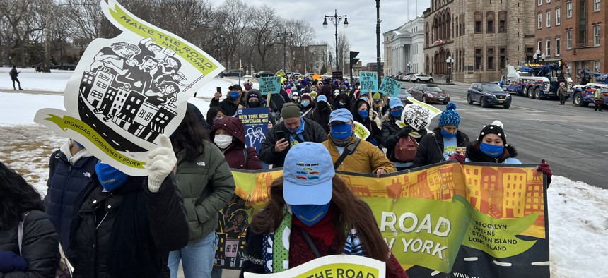 Demonstrators from Make the Road New York in Albany on March 22.