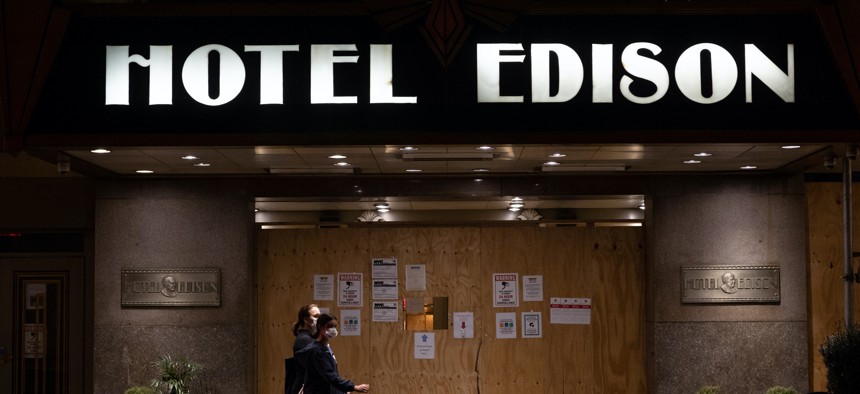 The Hotel Edison in Times Square closed due to the pandemic.