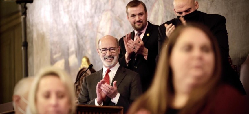 Gov. Tom Wolf unveiled a $43.7 billion spending plan marked by increases to education funding