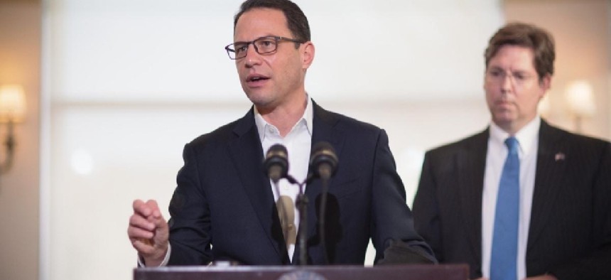 Attorney General Josh Shapiro speaks at a press conference on substance abuse treatment in January.