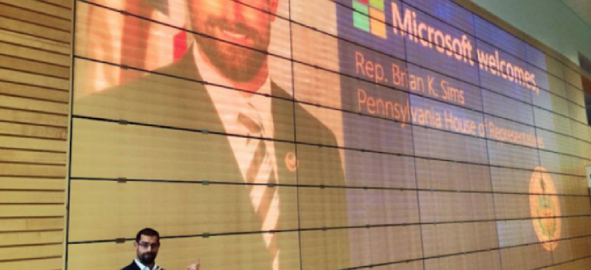 PA Rep. Brian Sims speaking at Microsoft HQ in Seattle last year. Image from Facebook