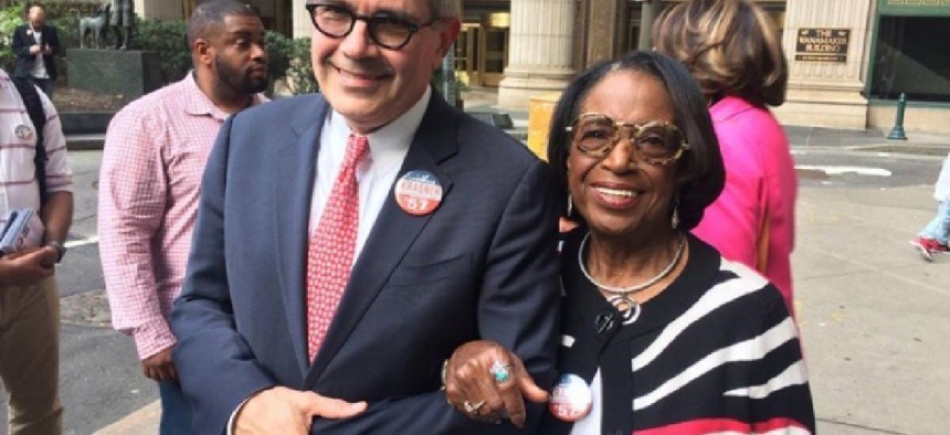 Philadelphia DA-elect Larry Krasner with former Philadelphia City Councilwoman Marian Tasco.