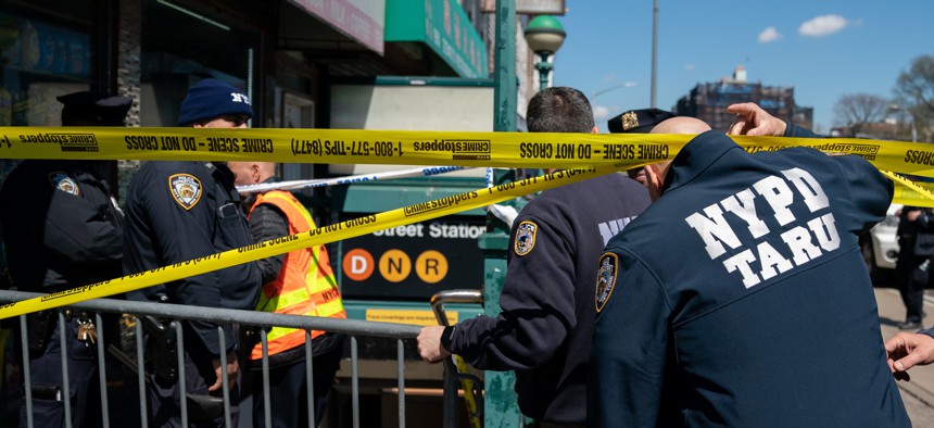 The NYPD at the 36 St. subway station after the shooting at the station on April 12.