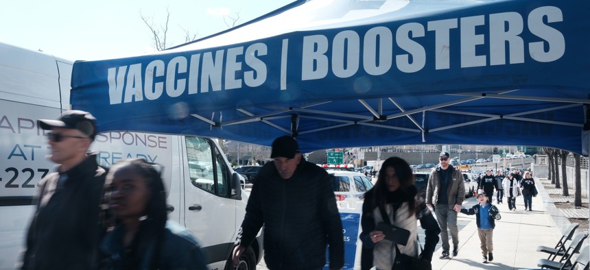 Vaccine tent at Yankee Stadium.