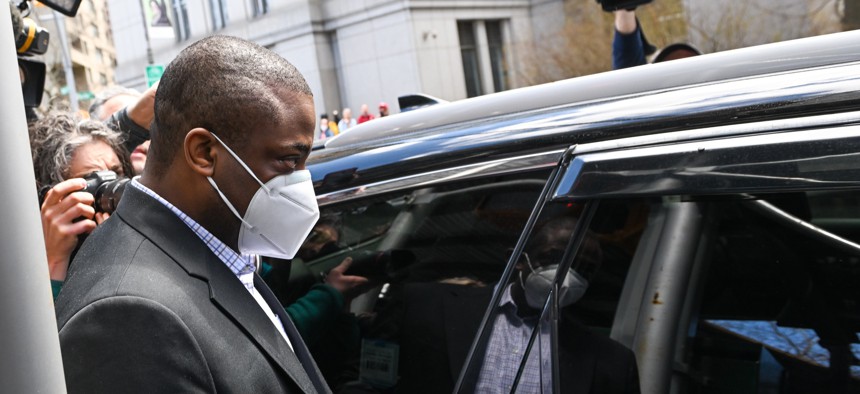 Former Lt. Gov. Brian Benjamin leaving the US District Courthouse on April 12.