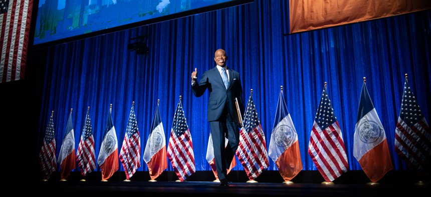 Eric Adams after delivering the State of the City address on April 26.