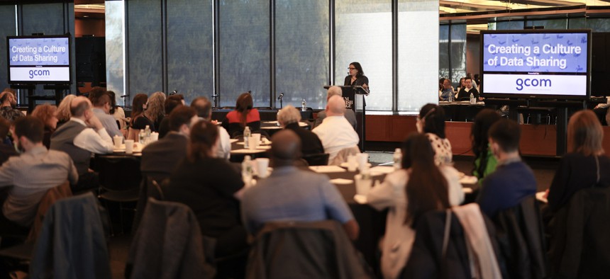 Martha Norick, chief analytics officer and director of the mayor's office of data analytics, delivers the keynote speech at GCOM's “Creating a Culture of Data Sharing” event at the Museum of Jewish Heritage in Lower Manhattan Friday. 