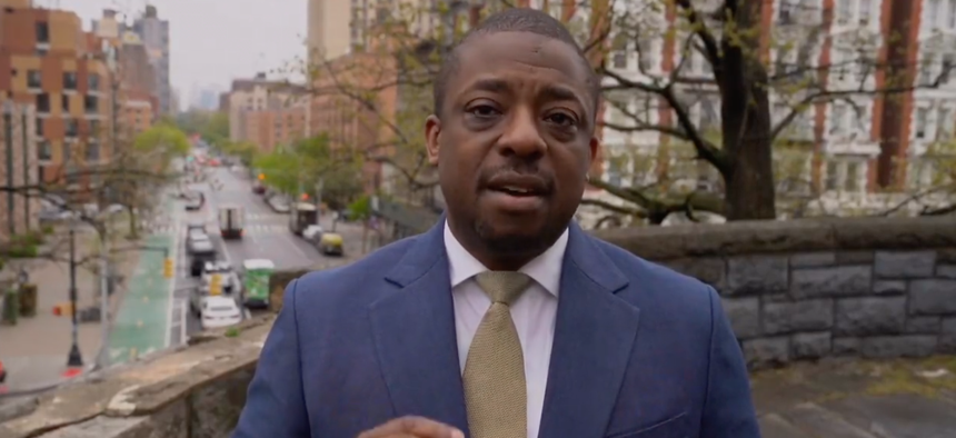 Screenshot from Brian Benjamin's video announcement that he will be removing his name from the ballot.