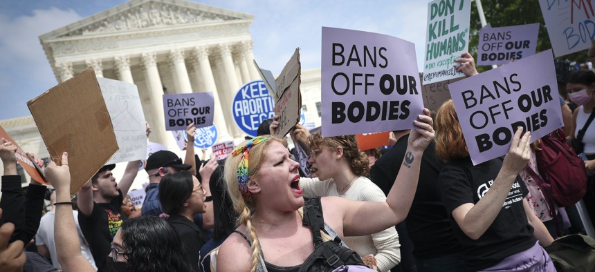 Protesters in front of the Supreme Court on May 3.