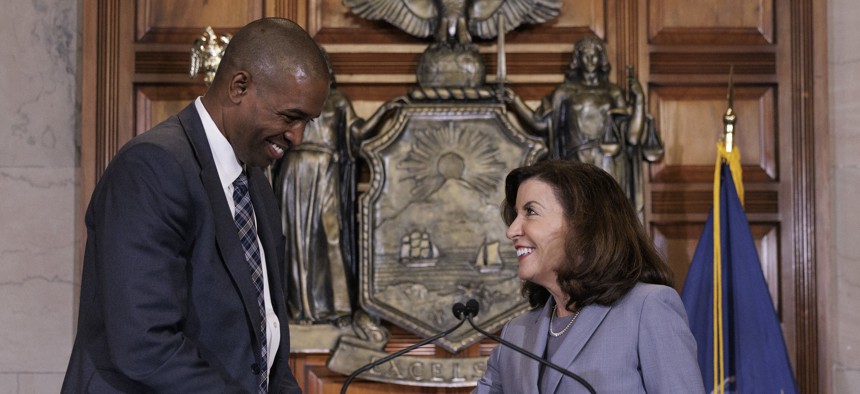 New Lt. Gov. Antonio Delgado and Gov. Kathy Hochul on May 3.