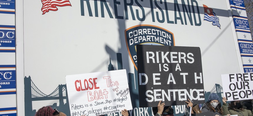 Protestors at Rikers Island.