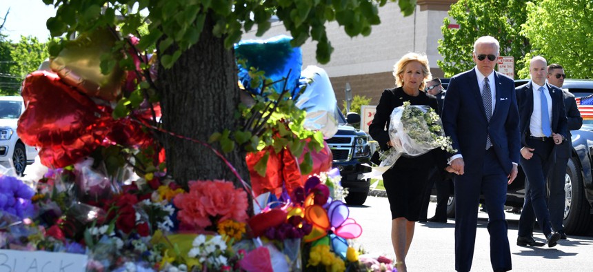 President Joe Biden and First Lady Jill Biden in Buffalo mourning the lives lost in the Tops Market mass shooting. 