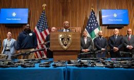 Eric Adams at a press conference announcing he has asked for he Bureau of Alcohol, Tobacco, Firearms and Explosives (ATF) to revoke the federal firearms license of Polymer80. 