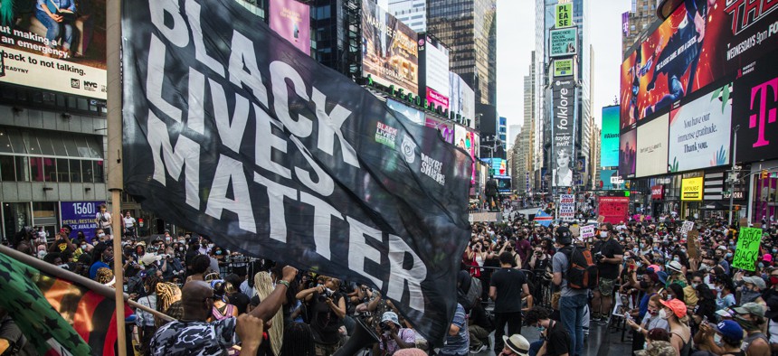 A Black Lives Matter protest in Times Square in July 2020.