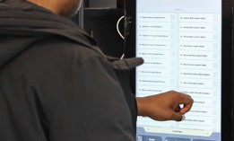 A touch-screen voting machine being used during the Democratic primary in Illinois.