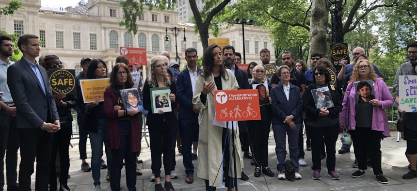 New York City Council Member Carlina Rivera rally in support of 24/7 speed cameras on Thursday May 26.