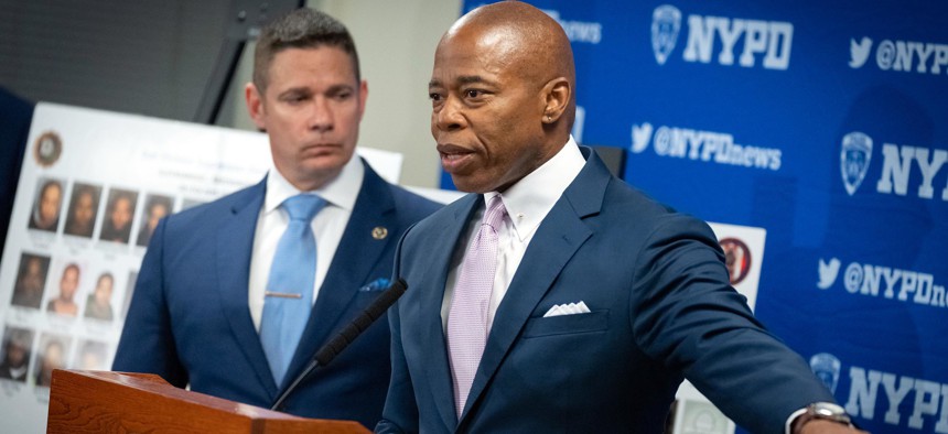 Mayor Eric Adams at the NYPD Gun Violence Supression Division on June 6. 