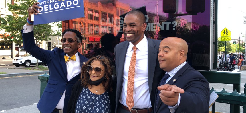 Delgado’s campaign brought him to one of the main arteries of Black New York, 125th Street in Harlem, for about 45 minutes of handshakes and conversations.