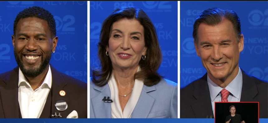 The first gubernatorial debate to feature all three Democratic candidates.