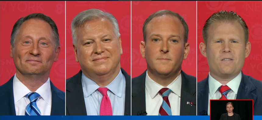 From left, Rob Astorino, Harry Wilson, Lee Zeldin and Andrew Giuliani