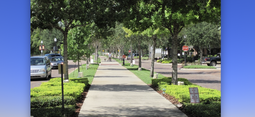 A view of the West Orange Trail in downtown Winter Garden, Florida, part of the Coast to Coast Trail. 