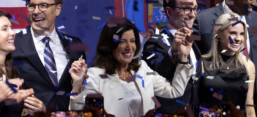 Gov. Kathy Hochul celebrating her primary victory.