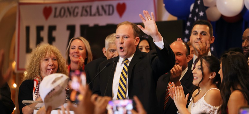 Rep. Lee Zeldin celebrating his primary night victory.