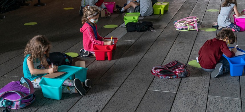 Elementary school students participate in an after-school program at High Line Park.