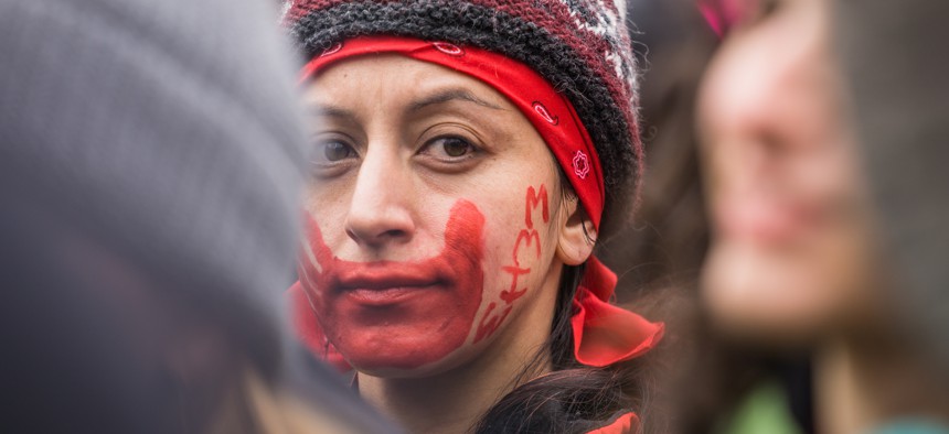 Woman at Women's March in New York City. 