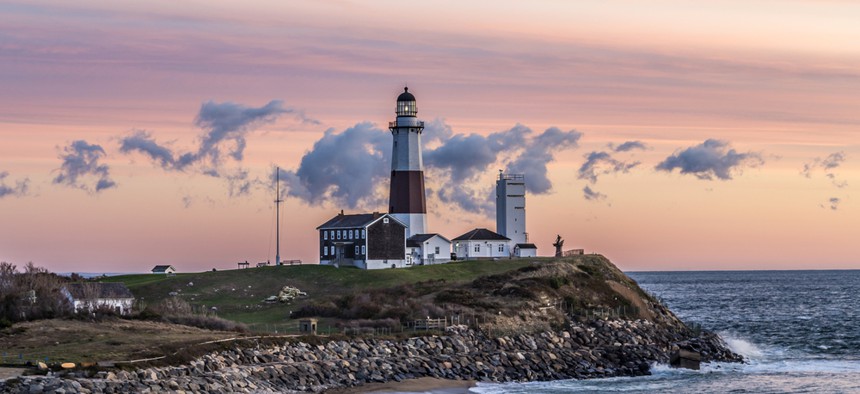 Montauk Point Lighthouse on the eastern tip of the southern form of Long Island.