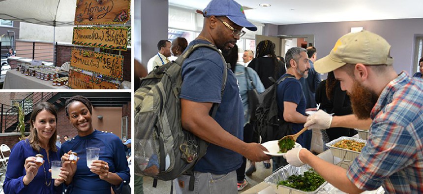 Photos of participants in a urban farming event sponsored by Services for the UnderServed