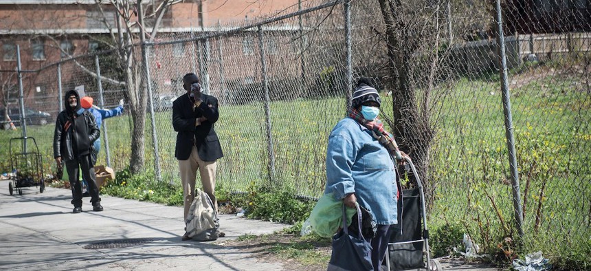 Line at the Campaign Against Hunger food pantry in Brooklyn on April 14th.