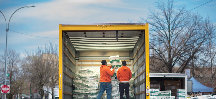 Unloading a truck at the Campaign Against Hunger in Brooklyn this April.