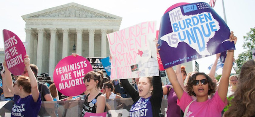 Pro-choice protestors rally against abortion restrictions in Washington, D.C.
