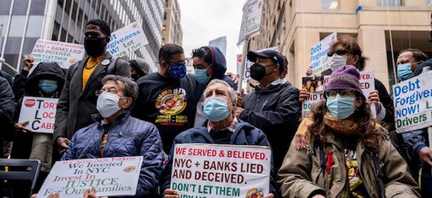 Taxi strikers and NYC Public Advocate Jumaane Williams on Oct. 27.