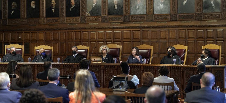 Gov. Kathy Hochul at the Court of Appeals in Albany.