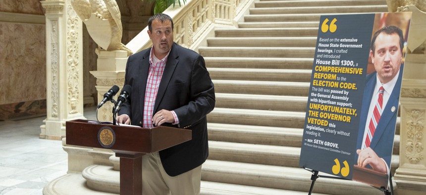 State Rep. Seth Grove at a Harrisburg press conference