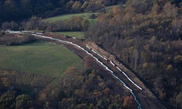An aerial view shows a natural gas pipeline under construction in October 2017 in Smith Township, Washington County, Pennsylvania.