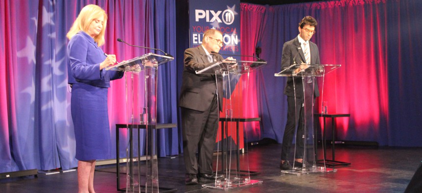 The three Democratic primary candidates in the 12th Congressional District, from left, Carolyn Maloney, Jerry Nadler and Suraj Patel