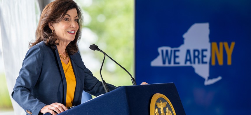 Gov. Kathy Hochul in Buffalo on Monday. 