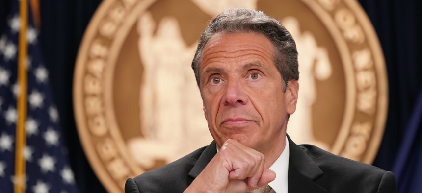 Former Gov. Andrew Cuomo shown before his resignation from office.
