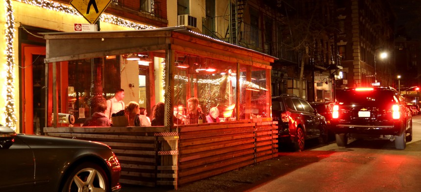 The New York City Council speaker had mixed messages about outdoor dining sheds.
