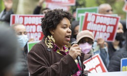 Kristin Richardson Jordan pictured at a rally outside City Hall in May.