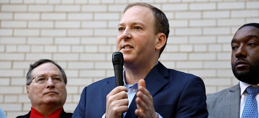 New York Republican gubernatorial candidate Lee Zeldin speaks at a “Moms 4Zeldin” town hall on the Upper West Side of Manhattan Friday.