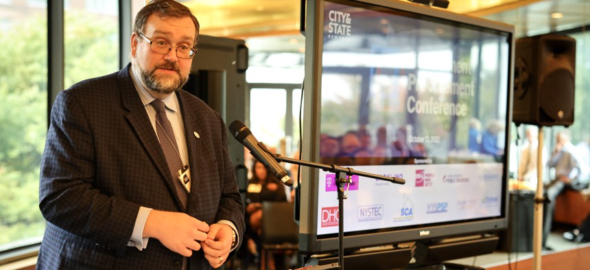 Sean Carroll, chief procurement officer at the state Office of General Services, speaks at the 2022 Government Procurement Conference Thursday.