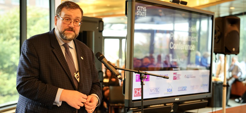 Sean Carroll,  chief procurement officer at the state Office of General Services, speaks at the 2022 Government Procurement Conference Thursday.